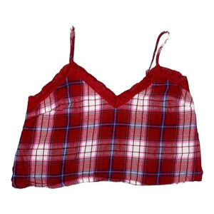 Colsie Plaid Pajama Cropped Tank‎ Top Lace Trim Size Medium